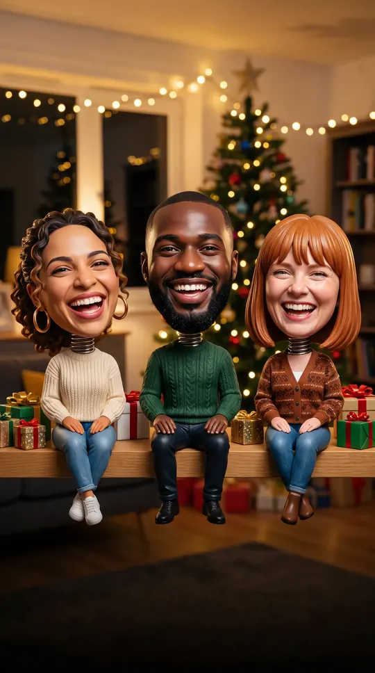 Crew of three as Bobbleheads