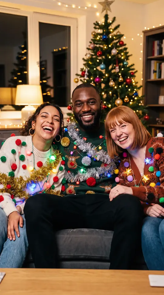 Crew of three as Ugly sweaters